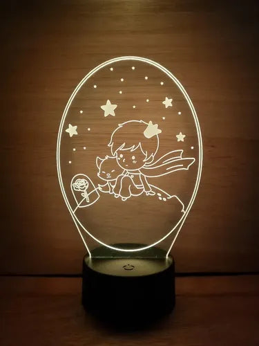 El Principito Lampara Led Ilusión 3d Decoración Rosa Zorro Negro