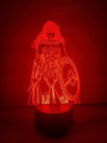 Mujer Maravilla Comic Dc Lampara Led Ilusion 3d Fanart