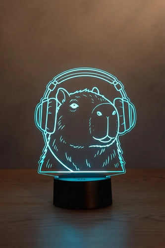 Capibara Carpincho Lámpara De Mesa Led Ilusión 3d Decoración Negro Transparente