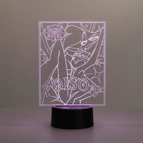 Hazbin Hotel Angel Poison Lámpara De Mesa Led Ilusión 3d Negro Transparente