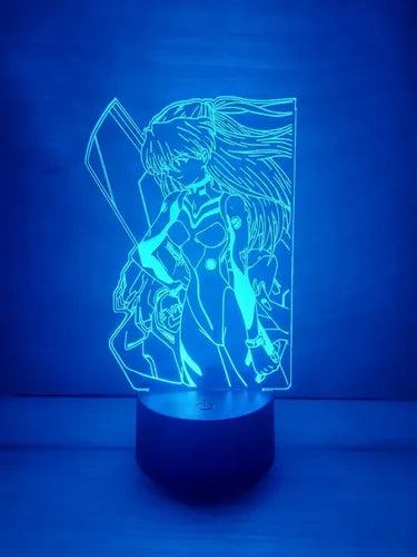 Evangelion Asuka Langley Lampara Led Ilusion 3d Anime Manga Negro