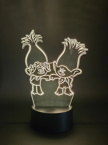 Trolls Poppy Y Branch Lámpara Led Fanart Decorativo Infantil Negro