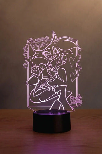Angel Hazbin Hotel Lámpara De Mesa Led Ilusión 3d Fan Art Negro Transparente