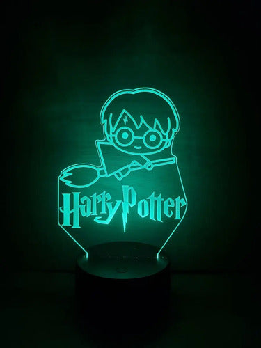 Harry Potter Chibi Lampara Led Ilusion 3d Gryffindor Escoba Negro