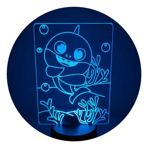 Baby Shark Lámpara Led Fanart Decoración Infantil Negro