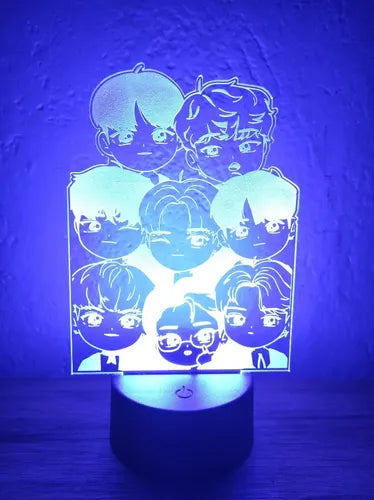 Ateez Chibi Lampara Led Ilusión 3d Grupo Kpop Decoración Negra