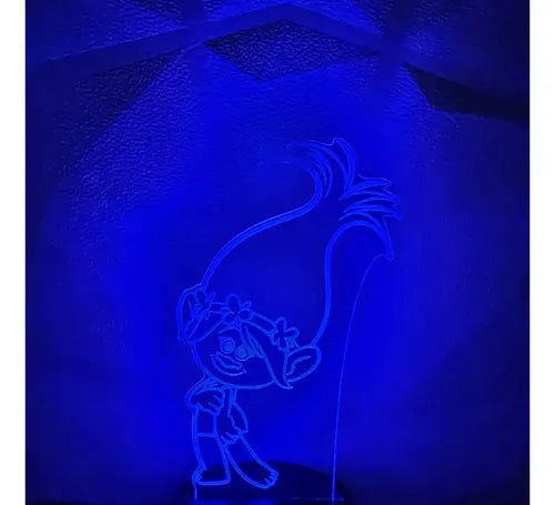 Trolls Poppy Lámpara Led Fanart Decorativo Infantil Negro