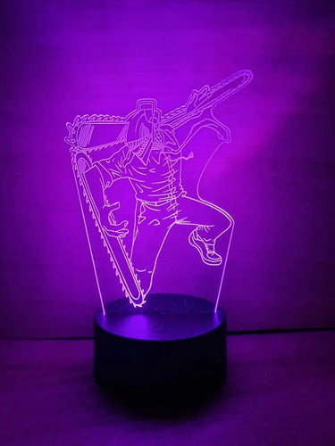 Chainsaw Man Denji Motosierra Lampara Led Ilusion 3d Anime Negro