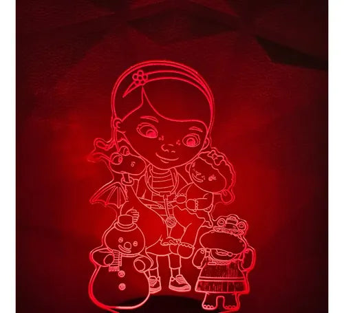 Doctora Juguetes Lámpara Led Fanart Infantil Decoración Negro