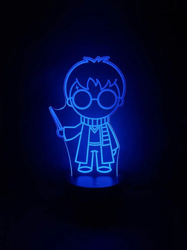 Harry Potter Chibi Lampara Led Ilusion 3d Gryffindor Varita Negro