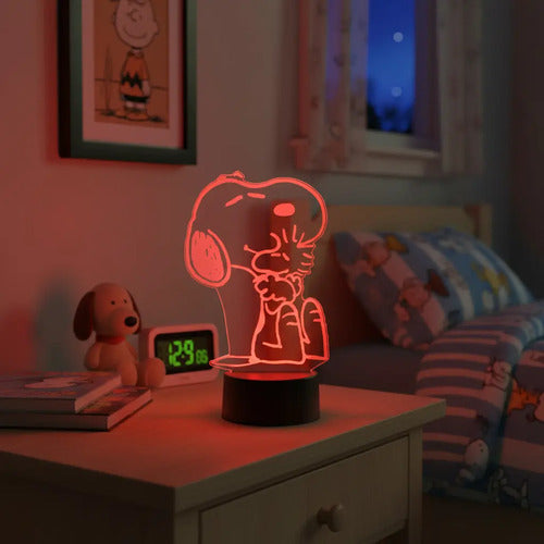 Lampara Led Ilusion 3d Snoopy Y Woodstock Decoracion