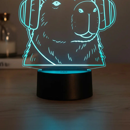 Capibara Carpincho Lámpara De Mesa Led Ilusión 3d Decoración Negro Transparente