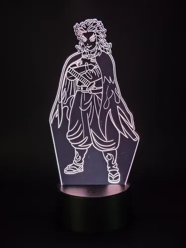 Rengoku Kyojuro Lámpara Led Ilusión 3d Luz Demon Slayer Kny Negro
